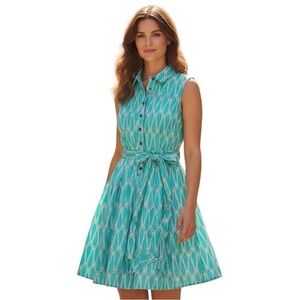 Elizabeth McKay Cotton Aqua Button Tie Midi Dress, size 4